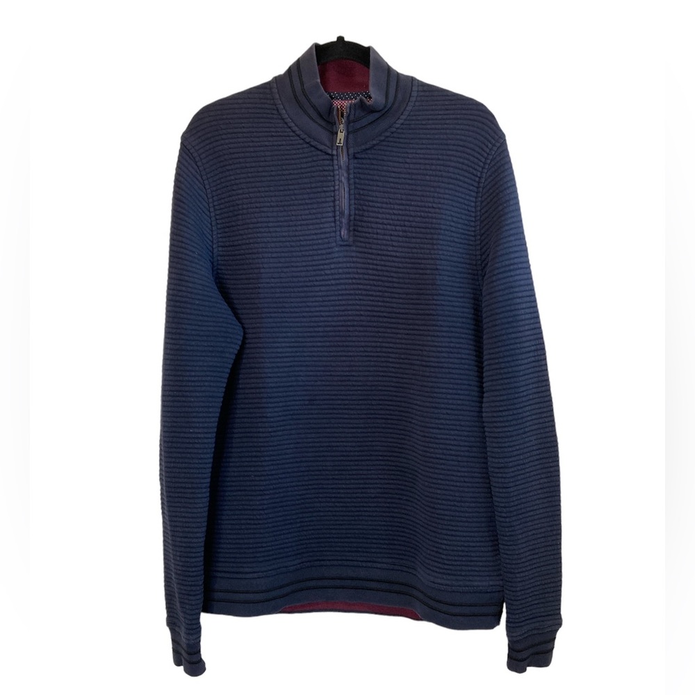 Ted Baker Ribbed Sweater Quarter Zip Long Sleeves Blue Large Men’s